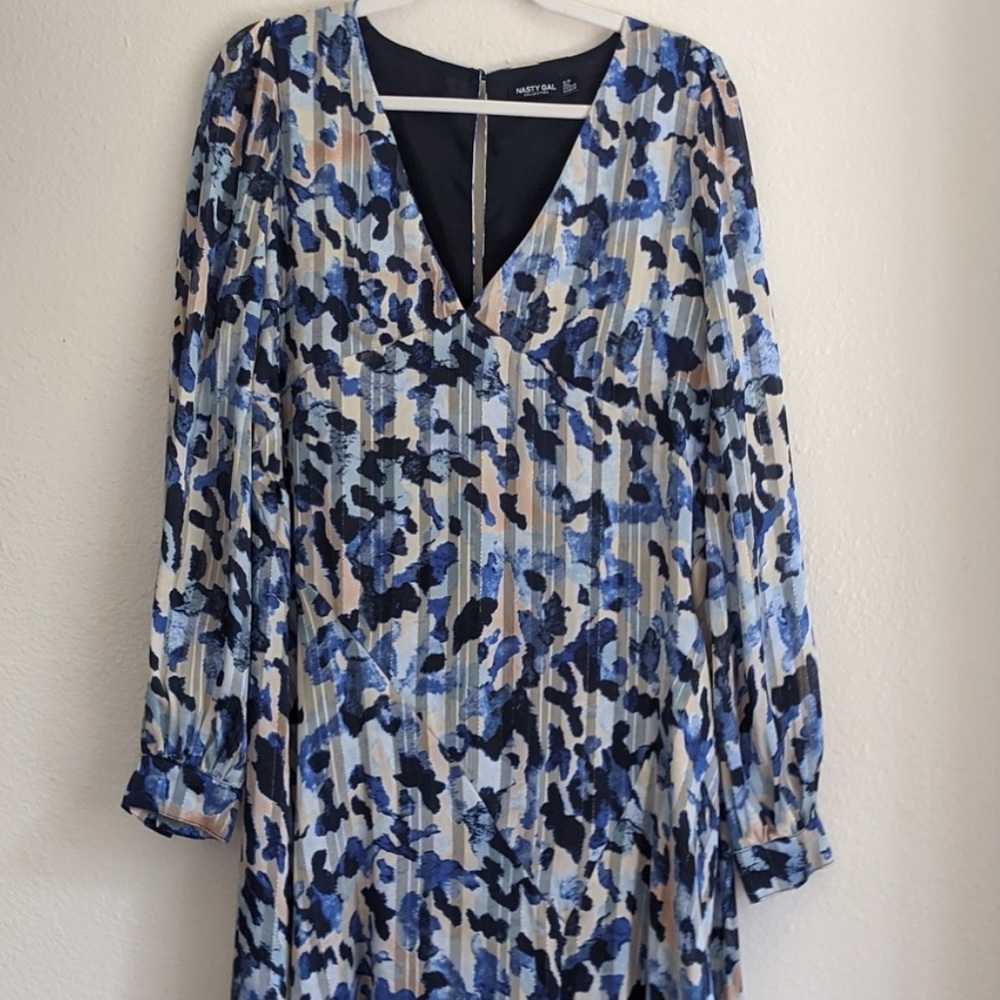 Nasty Gal Blue Animal Print Long Sleeve Maxi Dress